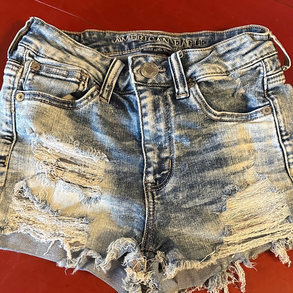 American Eagle Outfitters Light Blue Distressed Jean Shorts size 2